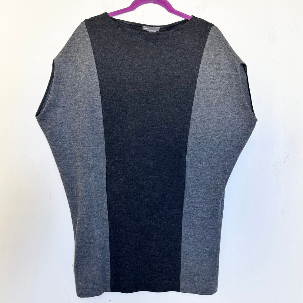 Vince Colorblock Sweater Dress Dark Grey Light Grey Wool Blend Size S